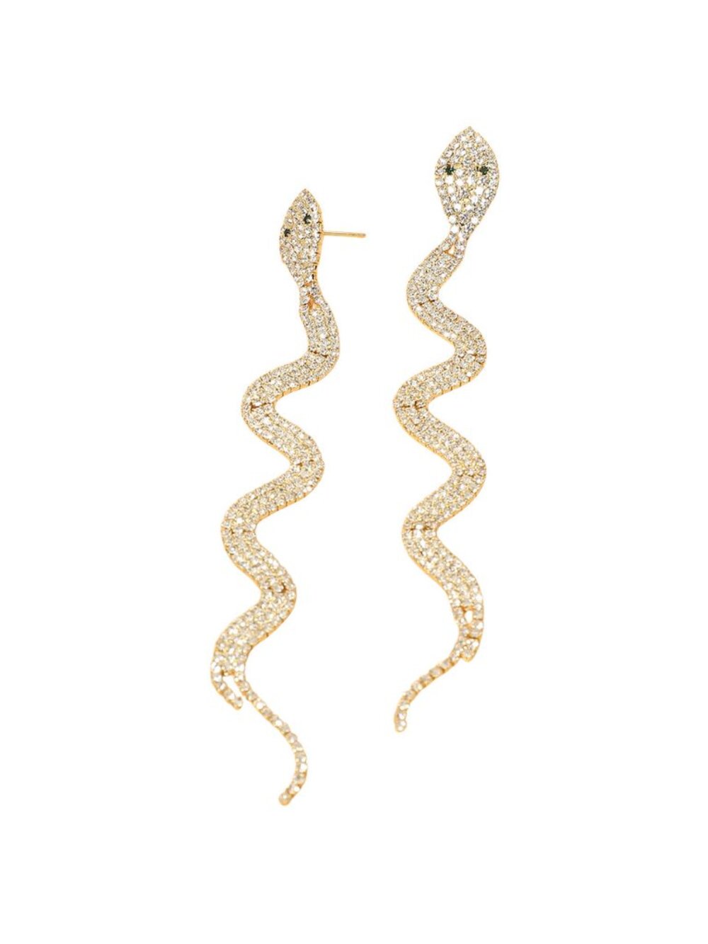 Tigerstars Gold Rhinestone Snake Drop Statement Earrings